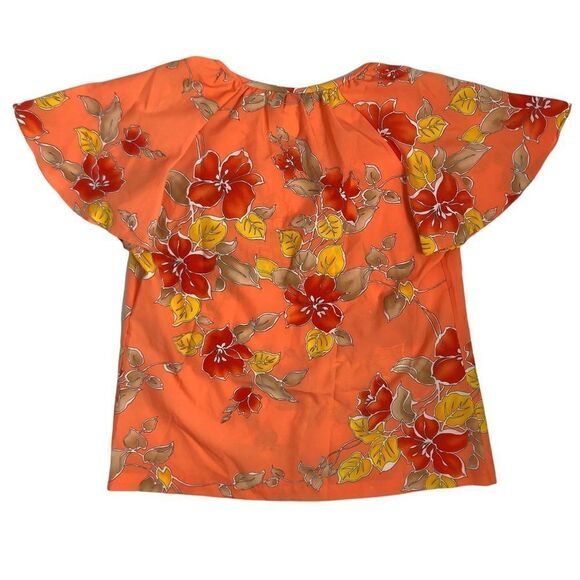 Vintage Nani of Hawaii Orange Short Sleeve Hawaiian Floral Blouse Top Hibiscus - Picture 2 of 6